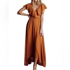 Baltic Born large katya ruffle maxi dress Rust Orange Wrap style